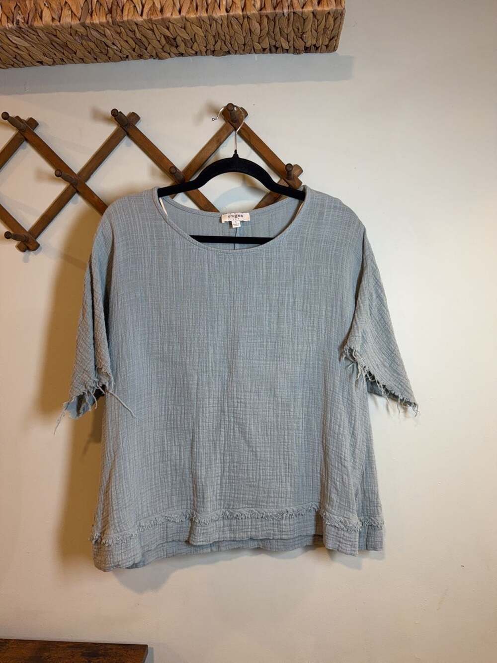 Umgee USA Cotton Gauze Raw Edge Boxy Top Size S